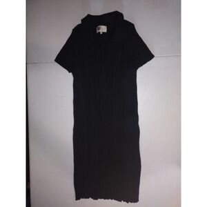 LITA by Ciara Ribbed Knit Polo‎ Dress Short Sleeve Casual Black Dress M
